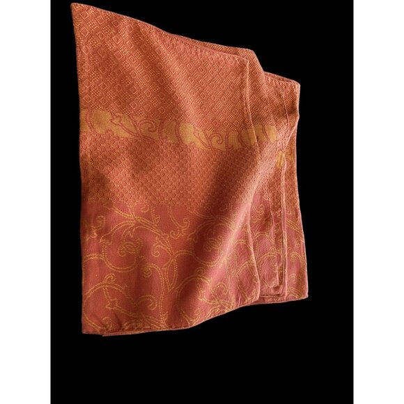 XOCHI Set 5 Woven Cotton Floral & Scroll Rust Muted Orange Placemat Set - Picture 5 of 9